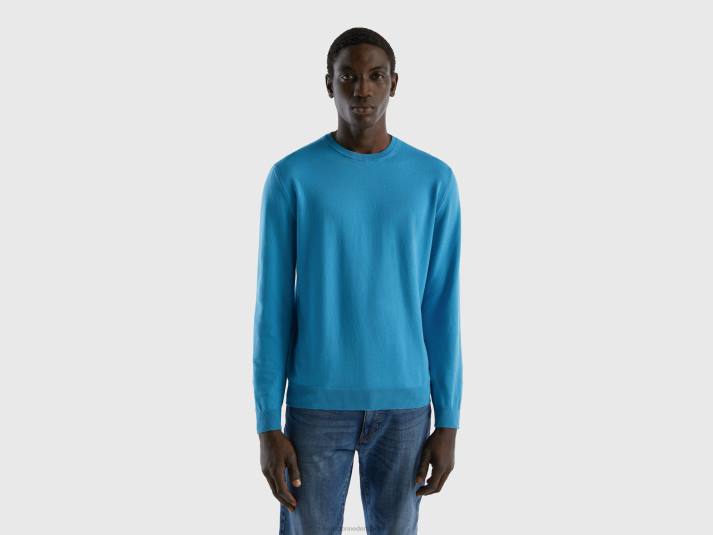 Heren Benetton trui met ronde hals van 100% katoen turkoois 4R624369