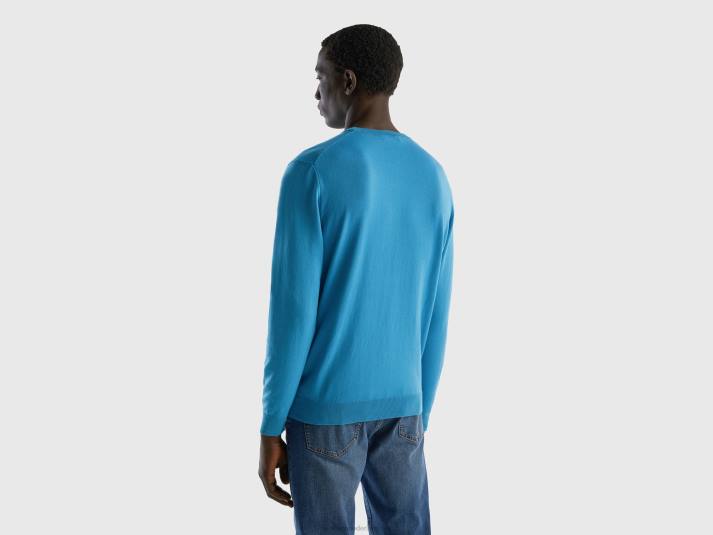Heren Benetton trui met ronde hals van 100% katoen turkoois 4R624369