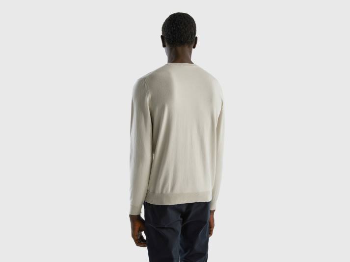 Heren Benetton trui met ronde hals van 100% katoen wit 4R621145