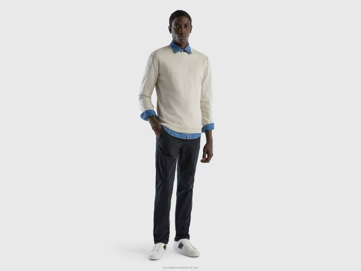 Heren Benetton trui met ronde hals van 100% katoen wit 4R621145
