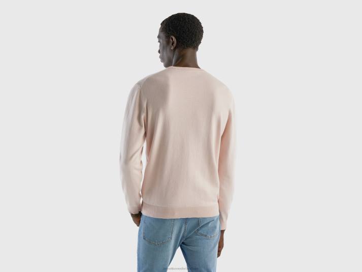 Heren Benetton trui met ronde hals van 100% katoen zacht roze 4R621108