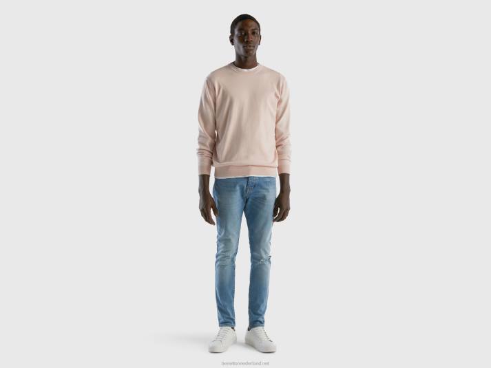 Heren Benetton trui met ronde hals van 100% katoen zacht roze 4R621108