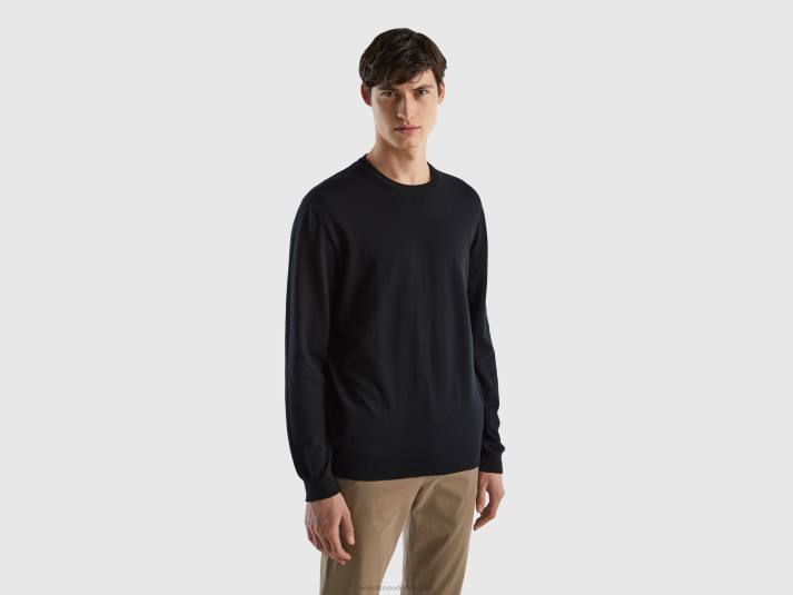 Heren Benetton trui met ronde hals van 100% katoen zwart 4R626074
