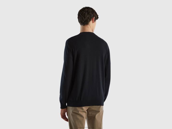 Heren Benetton trui met ronde hals van 100% katoen zwart 4R626074