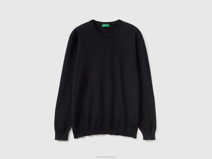 Heren Benetton trui met ronde hals van 100% katoen zwart 4R626074