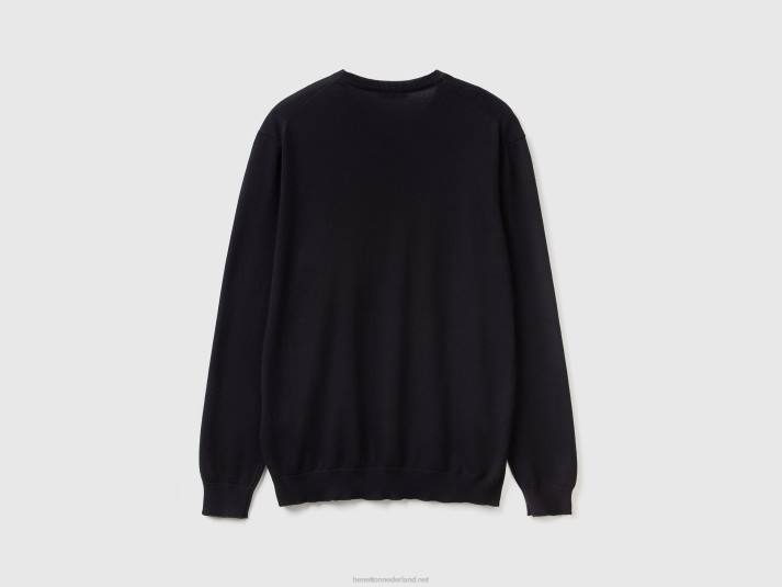 Heren Benetton trui met ronde hals van 100% katoen zwart 4R626074