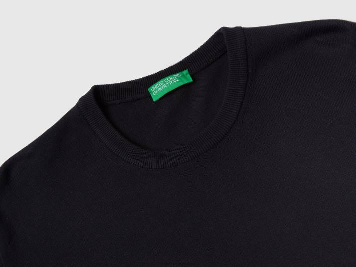 Heren Benetton trui met ronde hals van 100% katoen zwart 4R626074