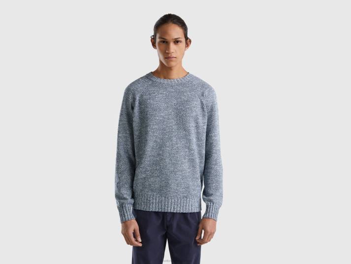 Heren Benetton trui met ronde hals van een katoenmix luchtmacht blauw 4R624359