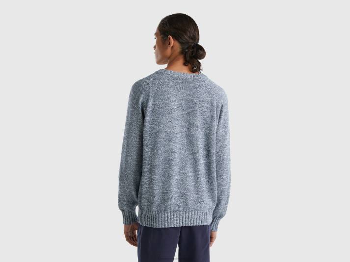 Heren Benetton trui met ronde hals van een katoenmix luchtmacht blauw 4R624359