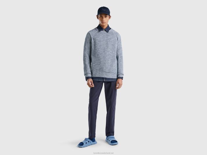 Heren Benetton trui met ronde hals van een katoenmix luchtmacht blauw 4R624359