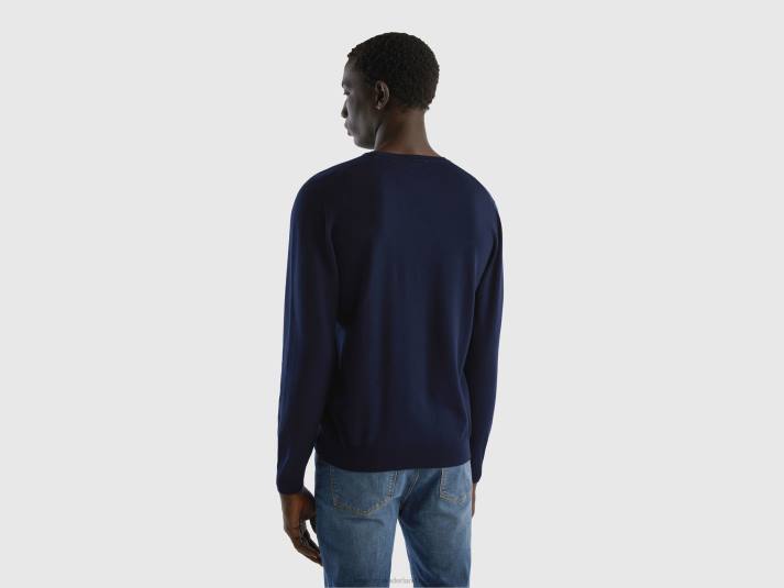 Heren Benetton trui met v-hals van zuiver katoen donkerblauw 4R621164