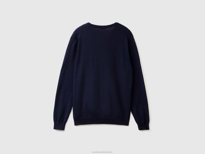 Heren Benetton trui met v-hals van zuiver katoen donkerblauw 4R621164