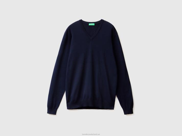 Heren Benetton trui met v-hals van zuiver katoen donkerblauw 4R624417