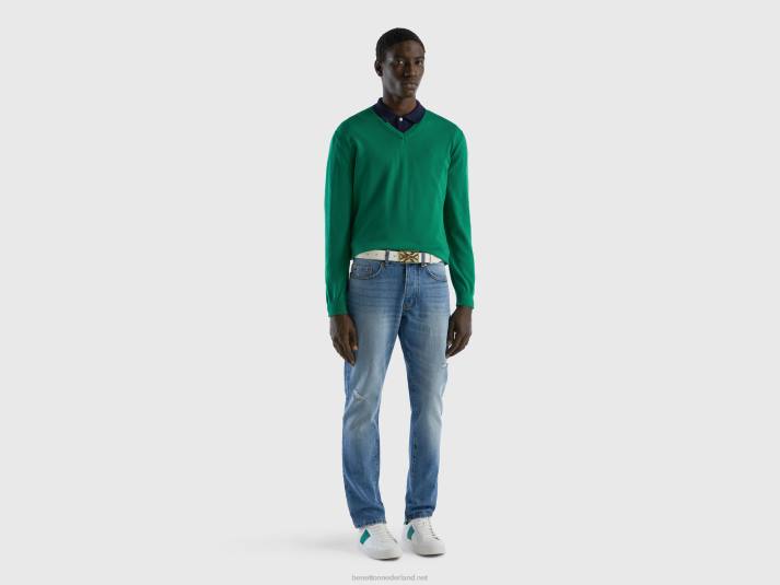 Heren Benetton trui met v-hals van zuiver katoen donkergroen 4R621120