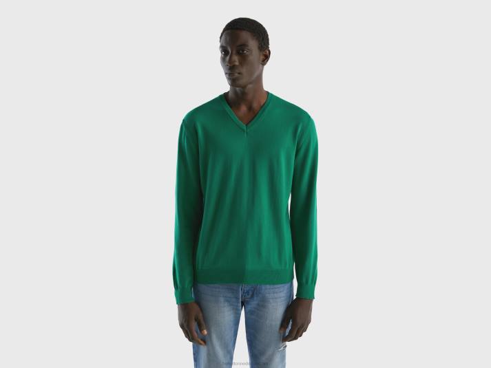 Heren Benetton trui met v-hals van zuiver katoen donkergroen 4R624364