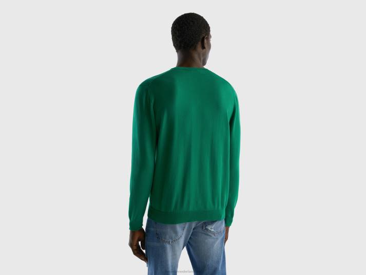 Heren Benetton trui met v-hals van zuiver katoen donkergroen 4R624364