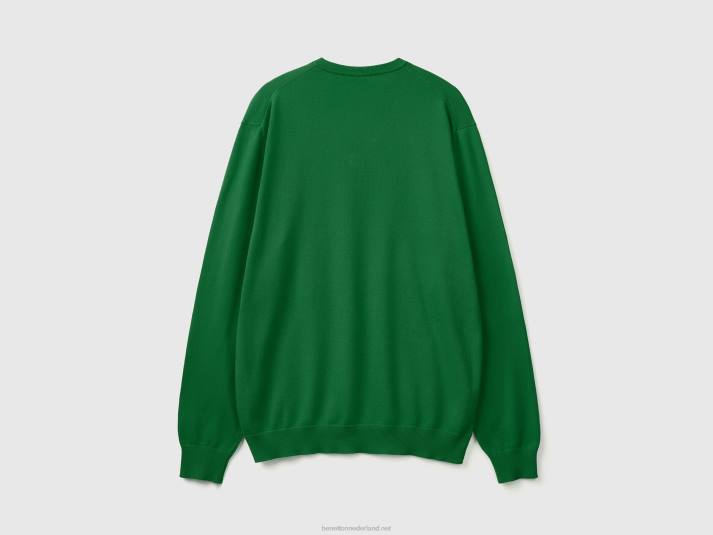 Heren Benetton trui met v-hals van zuiver katoen donkergroen 4R624364