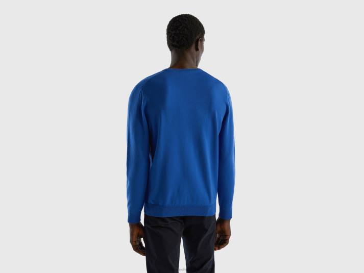 Heren Benetton trui met v-hals van zuiver katoen helderblauw 4R621110
