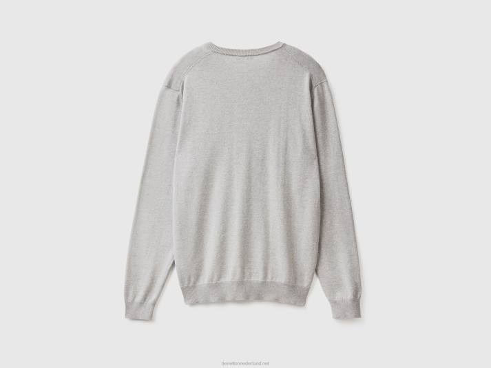 Heren Benetton trui met v-hals van zuiver katoen lichtgrijs 4R624418