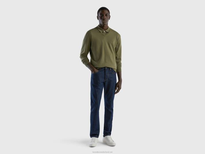 Heren Benetton trui met v-hals van zuiver katoen militair groen 4R624360