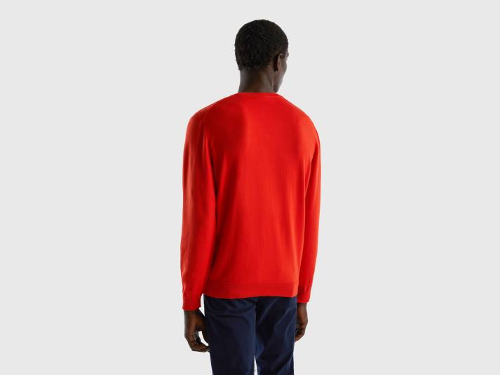 Heren Benetton trui met v-hals van zuiver katoen rood 4R621141