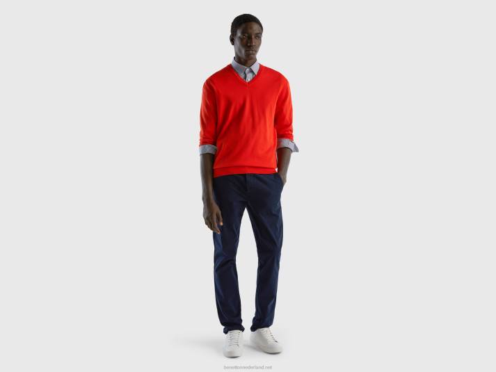 Heren Benetton trui met v-hals van zuiver katoen rood 4R621141