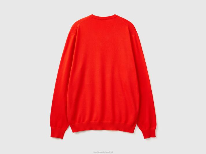 Heren Benetton trui met v-hals van zuiver katoen rood 4R621141
