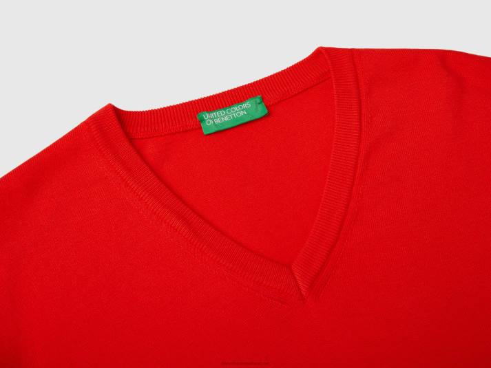 Heren Benetton trui met v-hals van zuiver katoen rood 4R621141