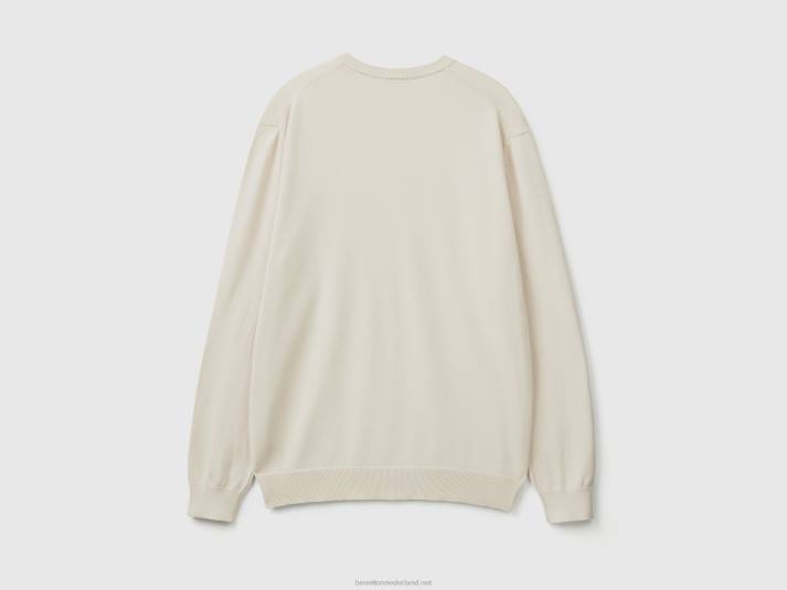 Heren Benetton trui met v-hals van zuiver katoen wit 4R621134