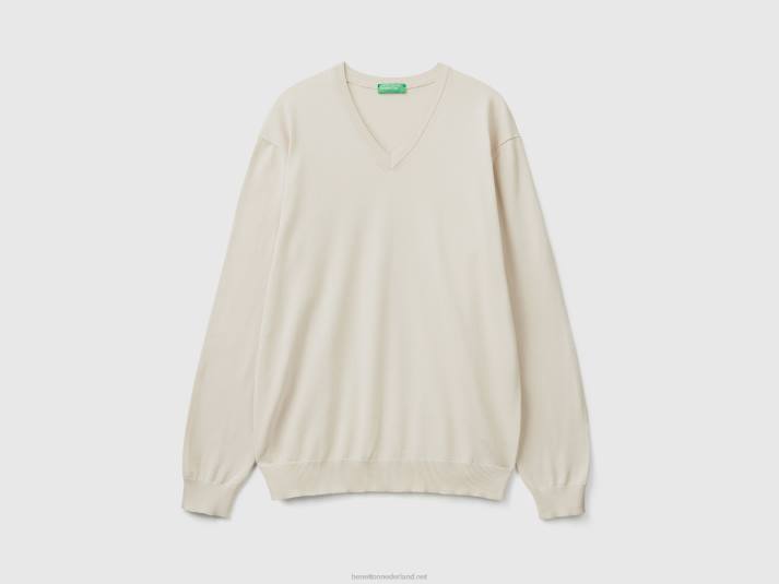 Heren Benetton trui met v-hals van zuiver katoen wit 4R624389