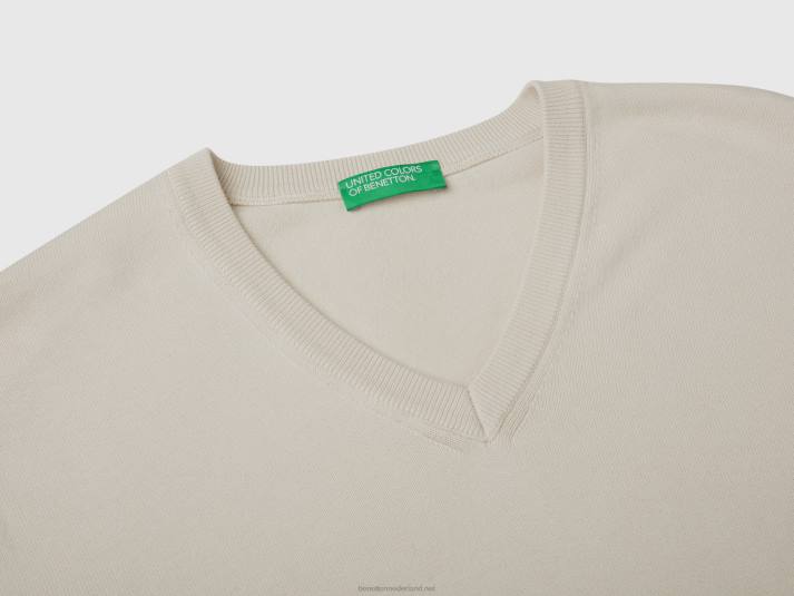 Heren Benetton trui met v-hals van zuiver katoen wit 4R624389