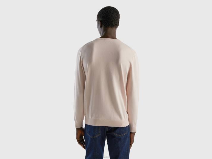 Heren Benetton trui met v-hals van zuiver katoen zacht roze 4R621131