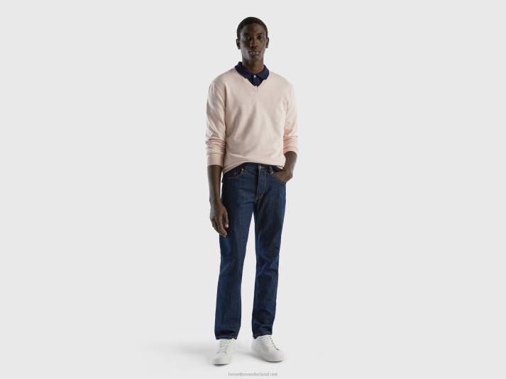 Heren Benetton trui met v-hals van zuiver katoen zacht roze 4R621131