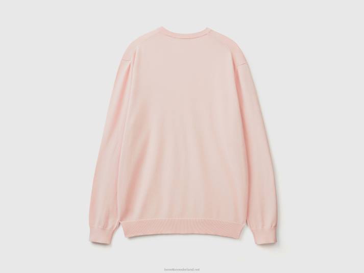 Heren Benetton trui met v-hals van zuiver katoen zacht roze 4R624394