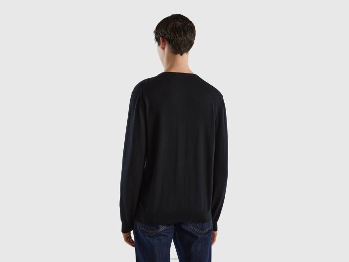Heren Benetton trui met v-hals van zuiver katoen zwart 4R624408