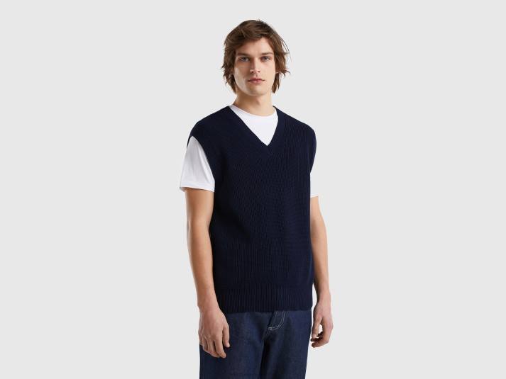 Heren Benetton vest van puur katoen donkerblauw 4R621147
