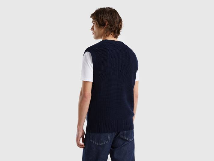 Heren Benetton vest van puur katoen donkerblauw 4R621147