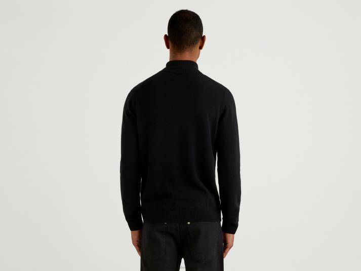Heren Benetton zwarte coltrui van zuivere merinowol zwart 4R624413