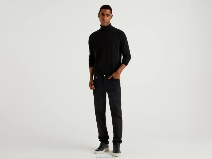 Heren Benetton zwarte coltrui van zuivere merinowol zwart 4R624413