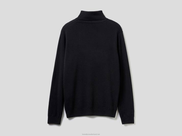 Heren Benetton zwarte coltrui van zuivere merinowol zwart 4R624413
