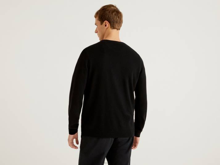 Heren Benetton zwarte trui met ronde hals van zuivere merinowol zwart 4R621169