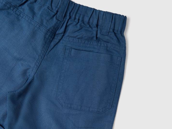 kinderen Benetton bermuda's van linnenmix met omslagen blauw 4R622359