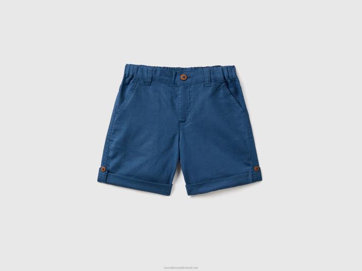 kinderen Benetton bermuda's van linnenmix met omslagen blauw 4R625166