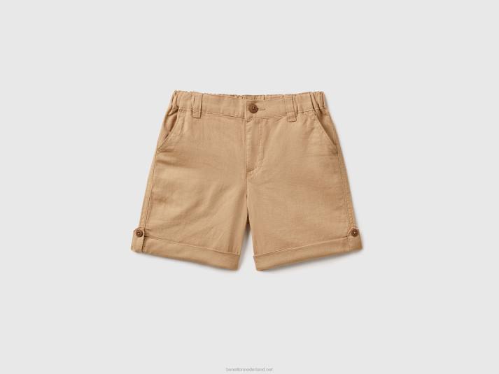 kinderen Benetton bermuda's van linnenmix met omslagen kameel 4R625176