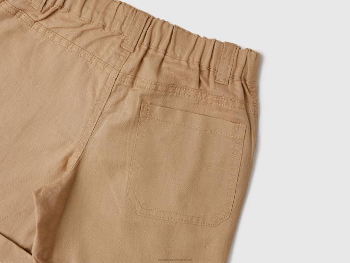 kinderen Benetton bermuda's van linnenmix met omslagen kameel 4R625176