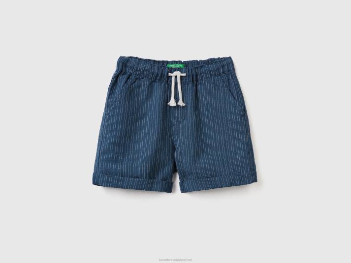 kinderen Benetton gestreepte bermuda's in linnenmix donkerblauw 4R622380