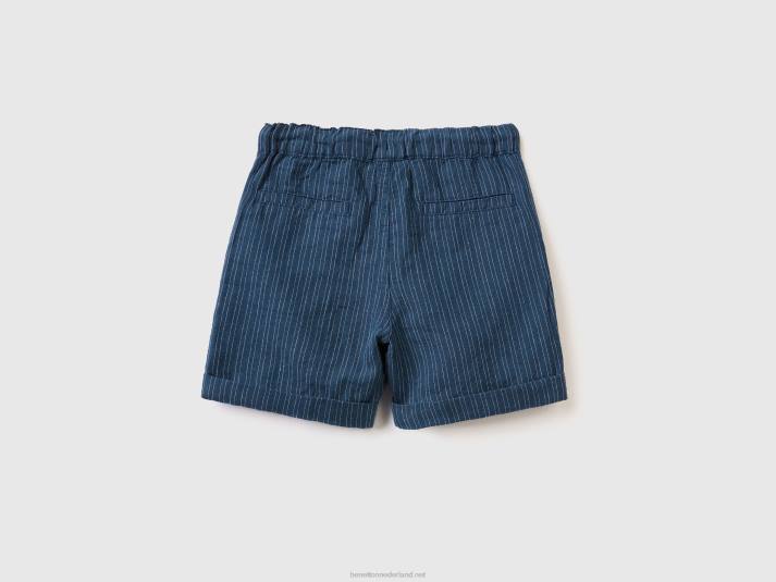 kinderen Benetton gestreepte bermuda's in linnenmix donkerblauw 4R622380