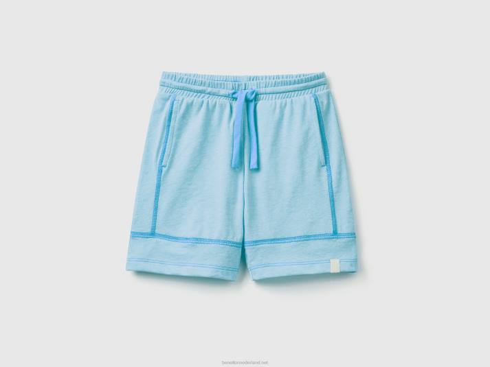 kinderen Benetton korte broek van gerecyclede stof neon hemelsblauw 4R622353