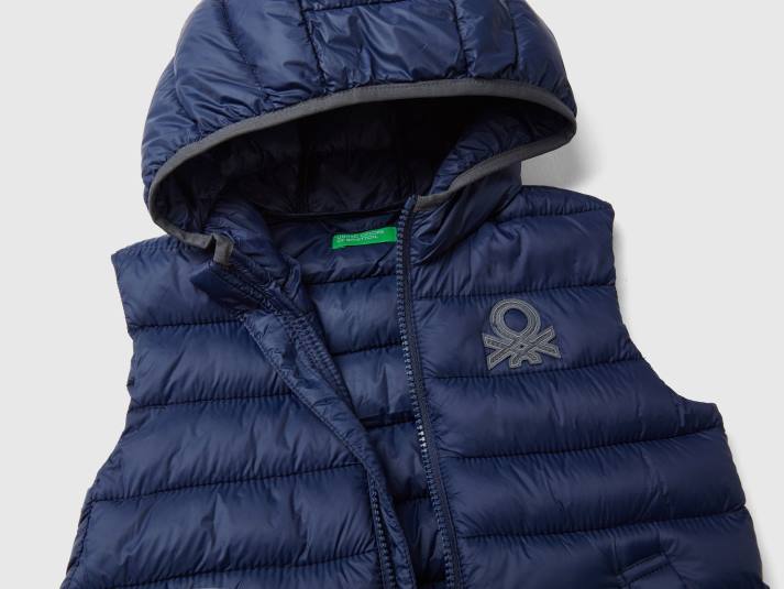 kinderen Benetton gewatteerde jas met capuchon donkerblauw 4R622104