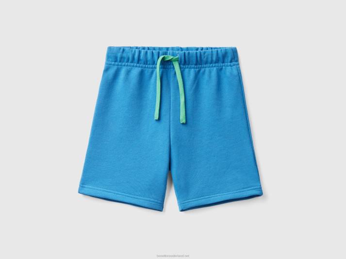 kinderen Benetton bermuda's van 100% biologisch katoenen sweatstof helderblauw 4R622334